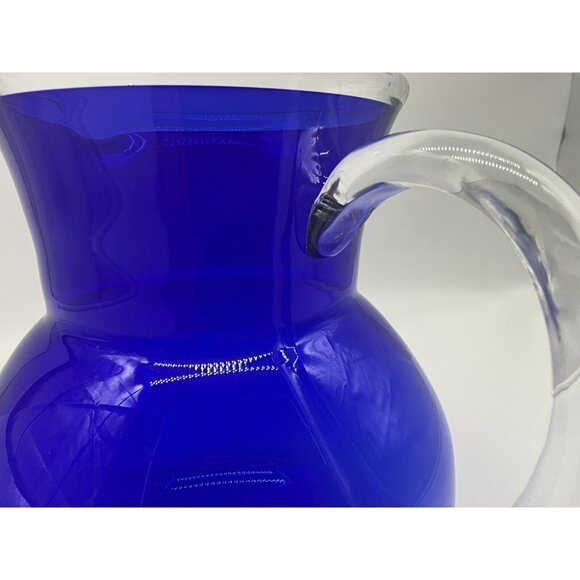 Handblown Vintage Pitcher Cobalt Blue and Clear Art Glass Quality Workmanship - Picture 12 of 16